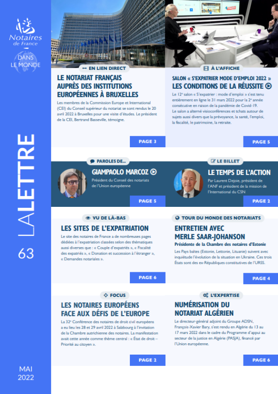 La lettre des notaires de France dans le monde / Mai 2022 La lettre des notaires de France dans le monde / Mai 2022