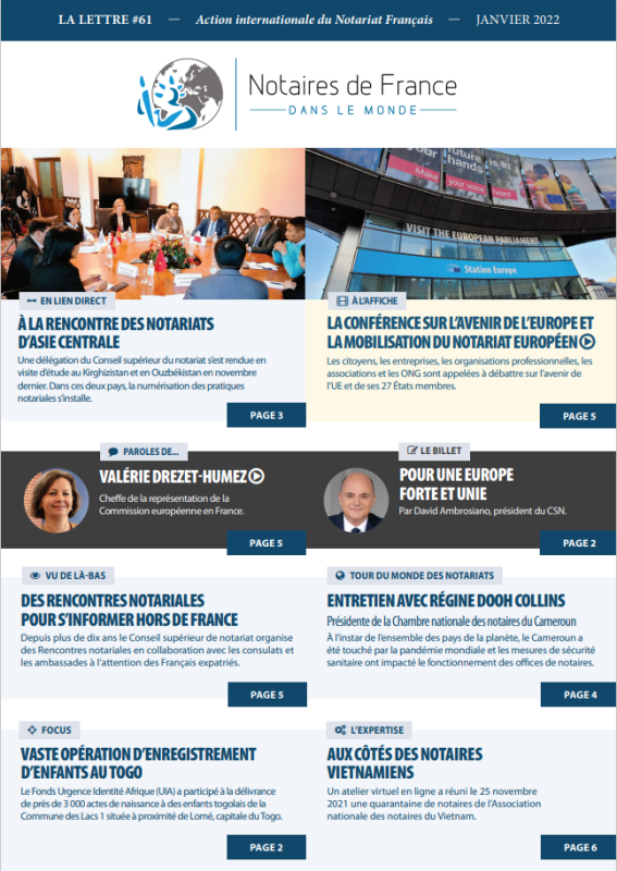 La lettre des notaires de France dans le monde / Janvier 2022 La lettre des notaires de France dans le monde / Janvier 2022